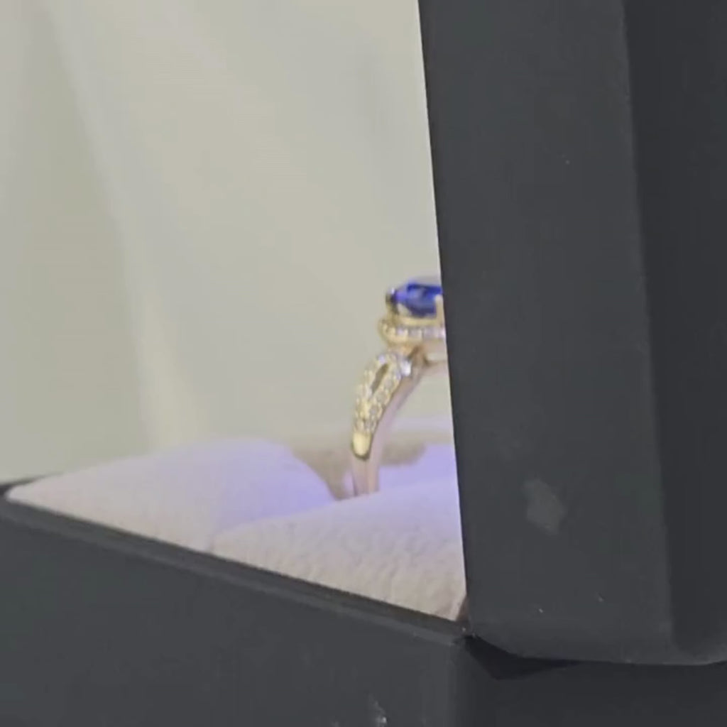 Anillo "Almas Brillantes" en oro amarillo de 18K con zafiro y brillantes - Peruviana Joyas