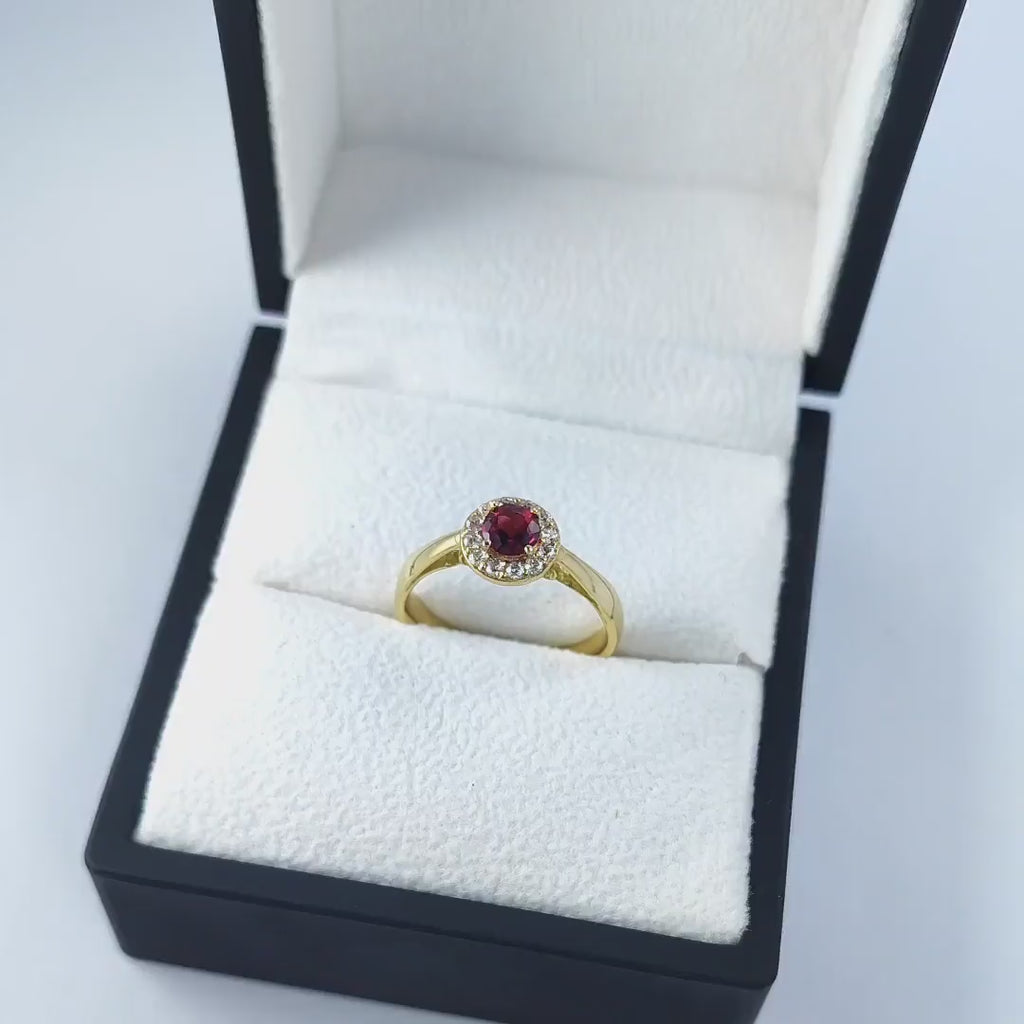 Anillo de compromiso "Amada mía" en oro amarillo de 18K con rubelita y brillantes - Peruviana Joyas